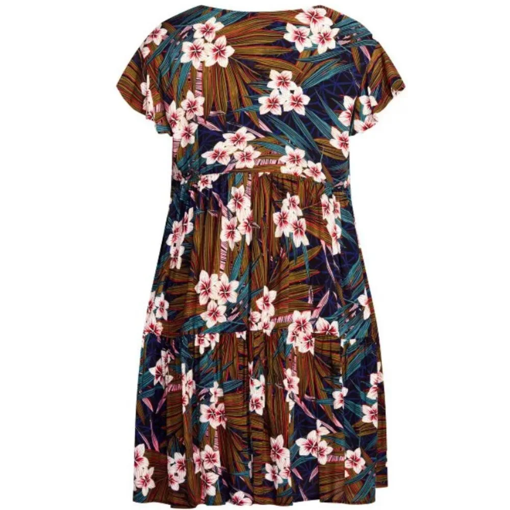 Loralette Floral Palm Tiered Flutter Sleeve Dress 20
